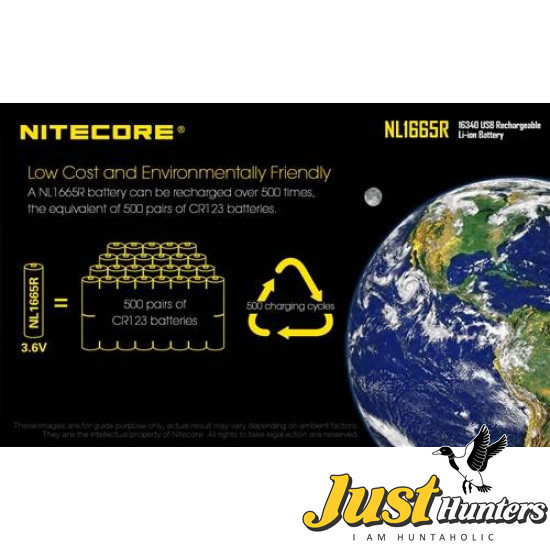 NITECORE NL1665R 650MAH USB RECHARGEABLE CR123A 16340 BATTERY