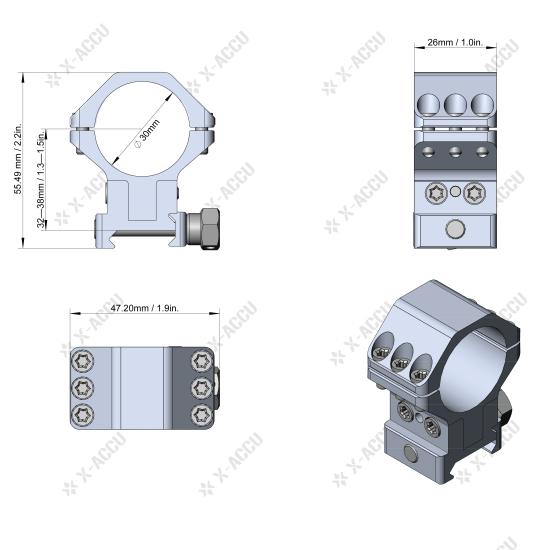 Vector Optics X-ACCU 30mm 40MOA Adjustable Elevation Picatinny Ring Mounts