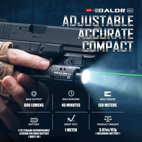Olight Baldr Mini Tactical Flashlight with Green Laser Black and Tan Color