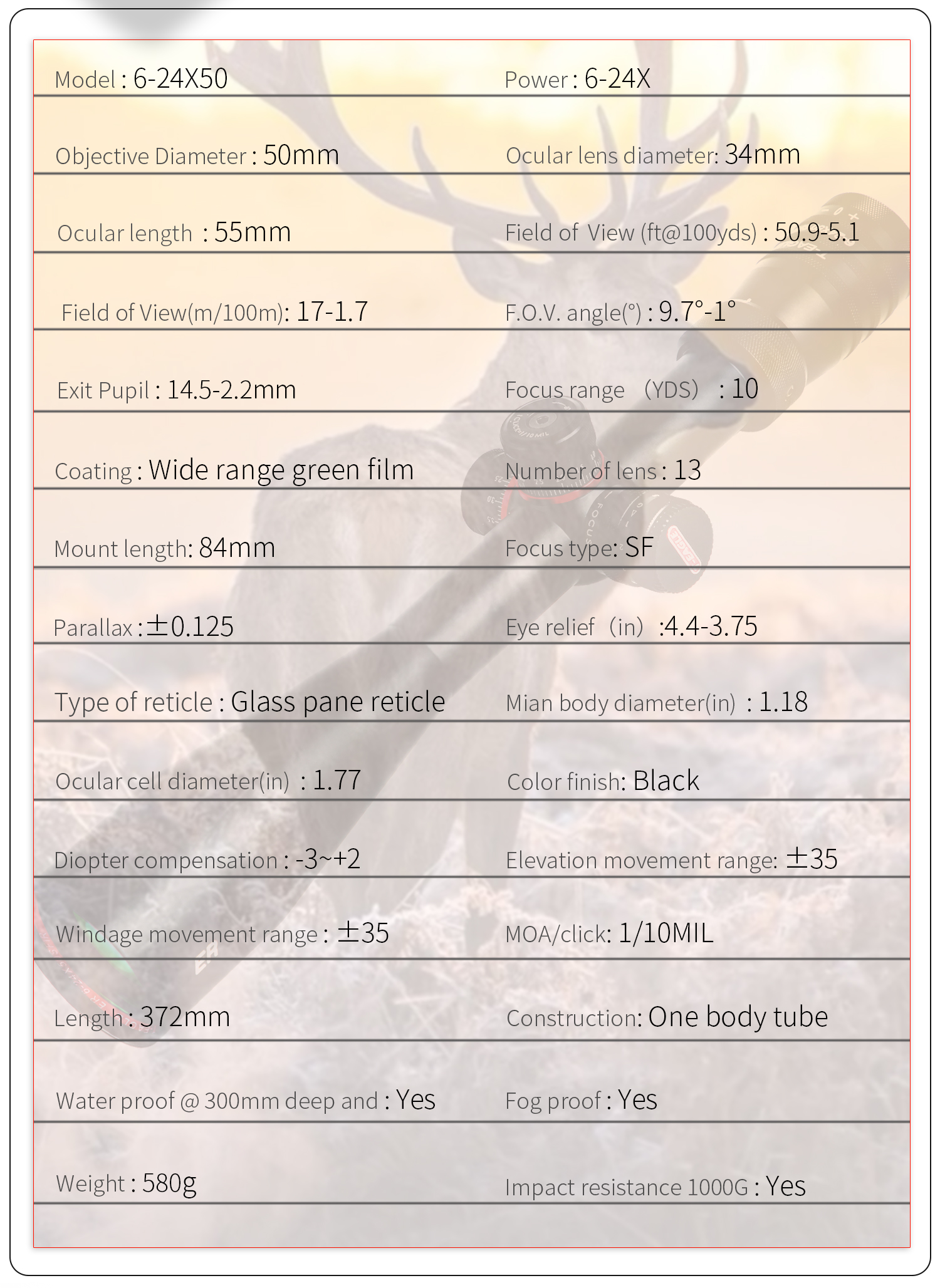 RiflescopesHunting6-24x50RiflescopeSFIRwithlevelbubbleAirRifleOpticsRedDotIlluminatedOpticsRiflescop-4000419263389