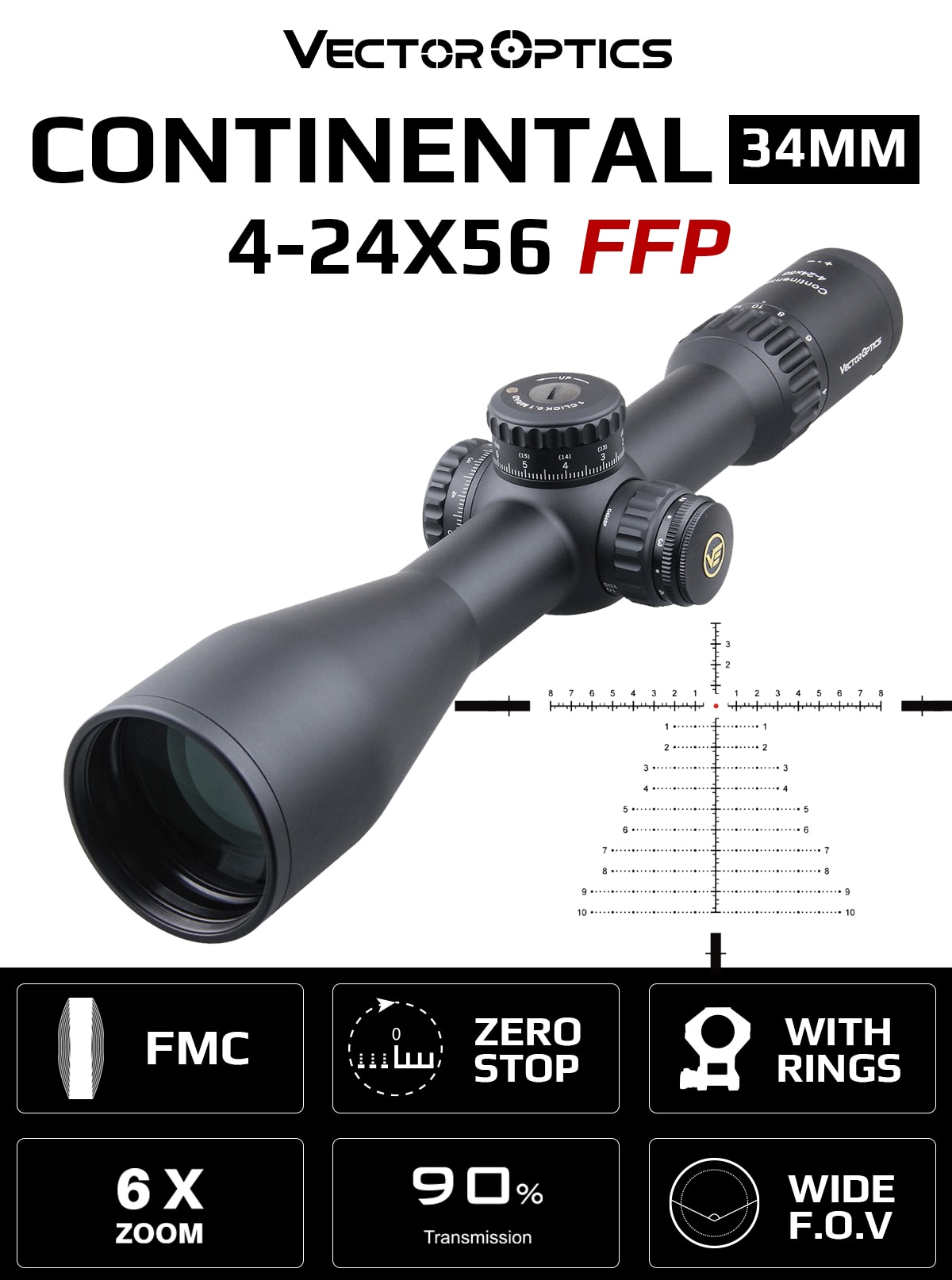 VectorOpticsContinental4-24x56HD34mmFFPHuntingRiflescope110MILZeroStop90LightOpticRifleScopes338Long-4001123954523